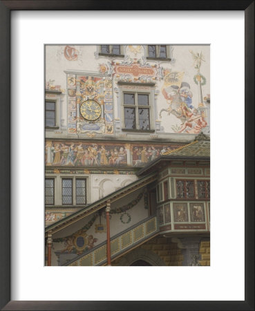 Gable Detail With Murals And Stairway, Rathaus, Lindau, Bavaria, Lake Constance, Germany by James Emmerson Pricing Limited Edition Print image