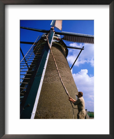 Miller Turning Sails To Stop Windmill In Kinderdijk, Zuid Holland, Netherlands by John Elk Iii Pricing Limited Edition Print image