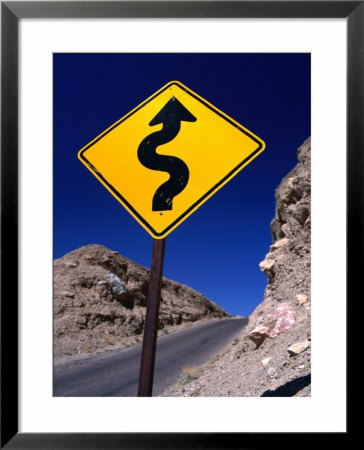 Sign Warning Of A Curvy Road, Near The Artist's Palette, Nevada by Dominic Bonuccelli Pricing Limited Edition Print image