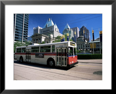 Typical Red And White Bus, Robson Square, Vancouver, British Columbia, Canada by Ruth Tomlinson Pricing Limited Edition Print image