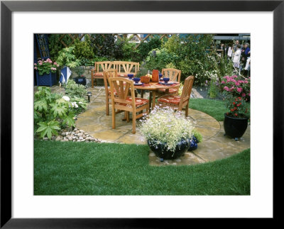 Outdoor Dining Room Wooden Table And Chairs On Patio Containers by David Askham Pricing Limited Edition Print image