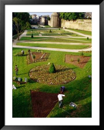 Gardeners Planting Spring Display Near Medieval Ramparts, Vannes, Brittany, France by Diana Mayfield Pricing Limited Edition Print image