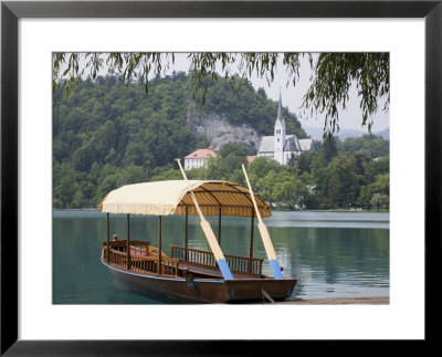 Oars On Traditional Wooden Pletnja Rowing Boat Moored By Jetty by Pearl Bucknall Pricing Limited Edition Print image