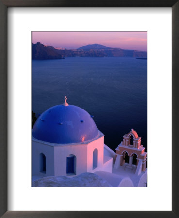 Blue-Domed Church At Sunset, Oia, Santorini Island, Southern Aegean, Greece by Jan Stromme Pricing Limited Edition Print image