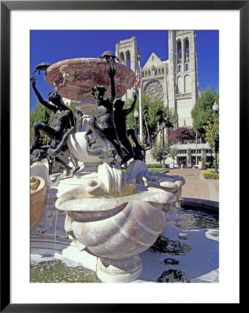 Huntington Park Fountain And Grace Cathedral, Nob Hill, San Francisco, California, Usa by William Sutton Pricing Limited Edition Print image