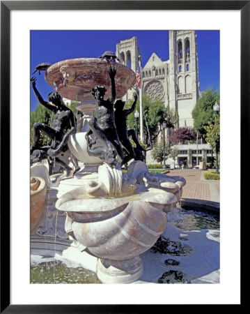 Huntington Park Fountain And Grace Cathedral, Nob Hill, San Francisco, California, Usa by William Sutton Pricing Limited Edition Print image