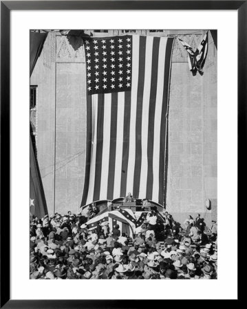 Dwight D. Eisenhower Making A Political Speech In Front Of Huge American Flag by John Dominis Pricing Limited Edition Print image