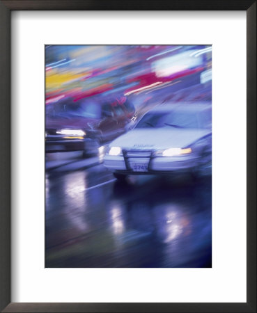 Police Car And Car On Wet Street, Nyc by Rudi Von Briel Pricing Limited Edition Print image
