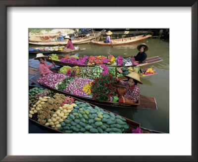 Market Traders In Boats Selling Flowers, Damnoen Saduak Floating Market, Bangkok, Thailand by Gavin Hellier Pricing Limited Edition Print image