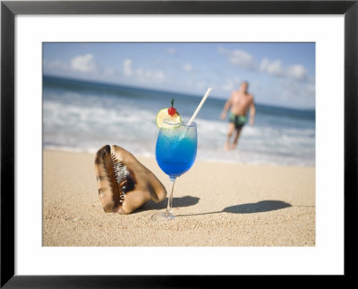 Cocktail And Shell On Beach Near Maca Bana Villas, Point Salines, St. George, Grenada by Holger Leue Pricing Limited Edition Print image
