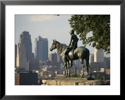 The Scout, A Statue Of A Native American And A Horse, Overlooks A City by Michael S. Lewis Pricing Limited Edition Print image