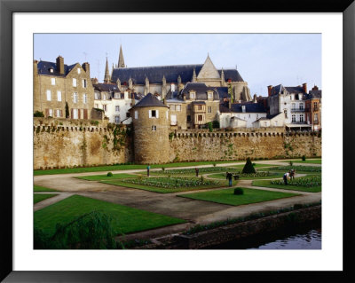 Gardeners Planting Spring Display In Front Of Medieval Ramparts, Vannes, Brittany, France by Diana Mayfield Pricing Limited Edition Print image