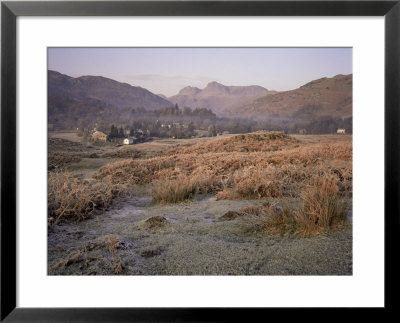 Langdale Pikes And Elterwater Village Under Heavy Frost, Lake District National Park, Cumbria, Uk by Loraine Wilson Pricing Limited Edition Print image