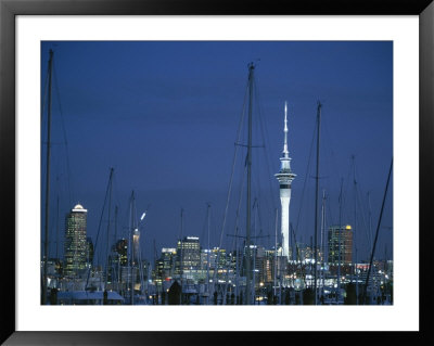 Auckland Skyline With Skytower At Dusk And Halyards In Foreground by Todd Gipstein Pricing Limited Edition Print image