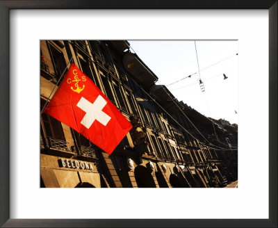 Swiss Flag On Marktgasse, Bern, Switzerland by Glenn Beanland Pricing Limited Edition Print image