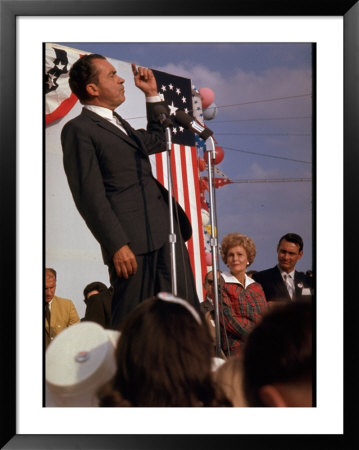 Presidential Candidate Richard Nixon On The Campaign Trail As His Wife Pat Looks On by Arthur Schatz Pricing Limited Edition Print image