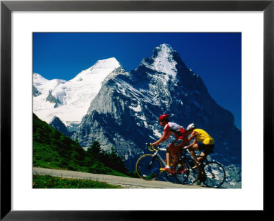 Cyclists In Front Of Eiger And Snow-Covered Monch, Grosse Scheidegg, Grindelwald, Bern, Switzerland by David Tomlinson Pricing Limited Edition Print image
