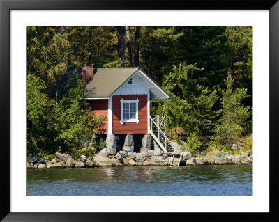 Vacation Home And Boats On Island In Helsinki Harbor, Helsinki, Finland by Nancy & Steve Ross Pricing Limited Edition Print image