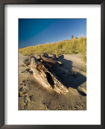 Driftwood On The Beach With A Lighthouse In The Background, Block Island, Rhode Island by Todd Gipstein Pricing Limited Edition Print image