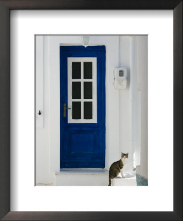 Village Door With Cat, Kokkari, Samos, Aegean Islands, Greece by Walter Bibikow Pricing Limited Edition Print image