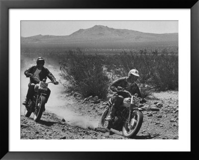 Actors Steve Mcqueen And Bud Ekins Competing In 500 Mile Cross Country Race Across Mojave Desert by John Dominis Pricing Limited Edition Print image