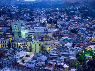 Aerial View Of City At Dusk, Guanajuato, Guanajuato, Mexico by John Neubauer Pricing Limited Edition Print image