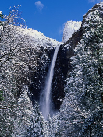 Bridalveil Falls In Winter, Yosemite Valley, California, Usa by Thomas Winz Pricing Limited Edition Print image