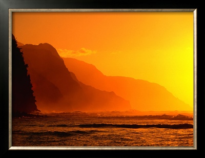 A Golden Sunset Over Na Pali Coast, Kauai, Hawaii, Usa by Ann Cecil Pricing Limited Edition Print image