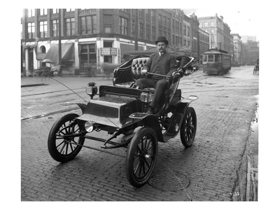 Electric Automobile On First Avenue, Seattle, 1908 by Ashael Curtis Pricing Limited Edition Print image