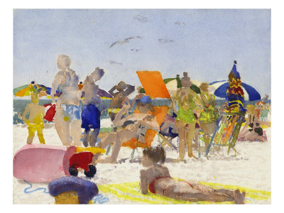 Watercolor Painting Of A Beach Scene by Images Monsoon Pricing Limited Edition Print image