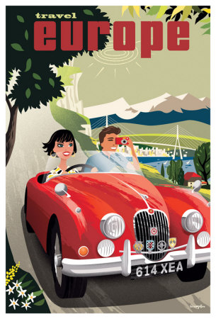 Travel Europe, Red Jaguar by Michael Crampton Pricing Limited Edition Print image