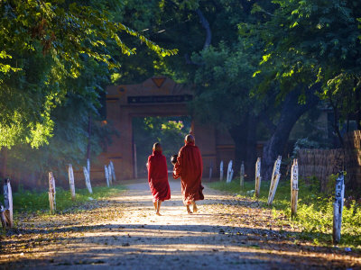 Two Monks Walking With Bowls In Mandalay, Myanmar by Scott Stulberg Pricing Limited Edition Print image