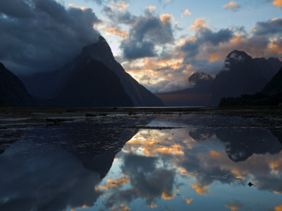 Sunset At Milford Sound In Fiordland National Park. Fiordland, South Island, New Zealand, Pacific by Adam Burton Pricing Limited Edition Print image