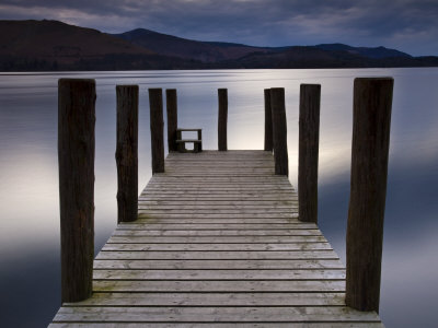 Wooden Jetty Stretches Out Into Derwent Water, Lake District National Park, Cumbria, England, Uk by Adam Burton Pricing Limited Edition Print image