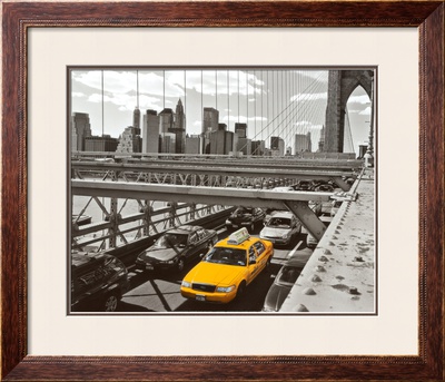 Yellow Cab On Brooklyn Bridge by Henri Silberman Pricing Limited Edition Print image