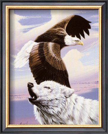 Eagle In Flight With Wolf by Gary Ampel Pricing Limited Edition Print image