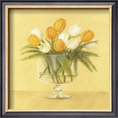 White And Orange Tulips In Vase by Cuca Garcia Pricing Limited Edition Print image