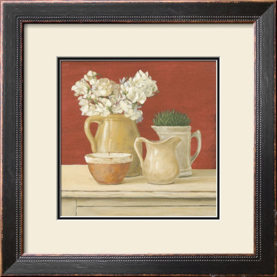 White Flowers In Pitcher With Bowl by Cuca Garcia Pricing Limited Edition Print image