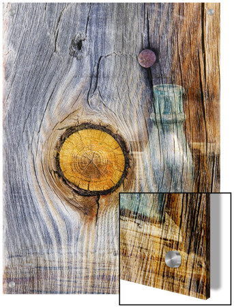 Double Exposure Of A Wood Surface And Bottle by D.M. Pricing Limited Edition Print image