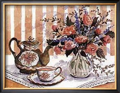 Teapot And Roses by Charlene Winter Olson Pricing Limited Edition Print image