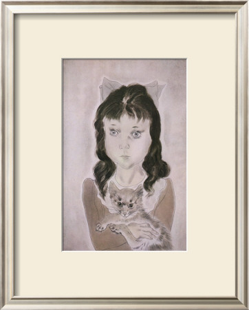 Petite Fille Avec Un Chat, C.1929 by Tsuguharu Foujita Pricing Limited Edition Print image