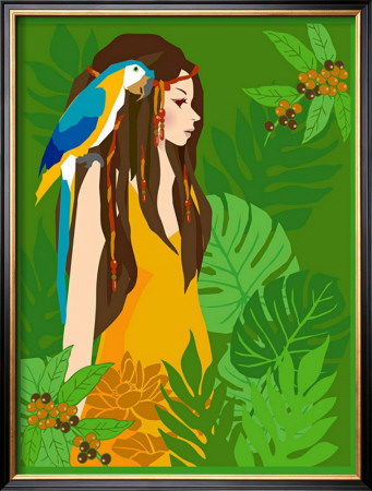 Girl In Tropical Paradise With Blue Bird by Noriko Sakura Pricing Limited Edition Print image