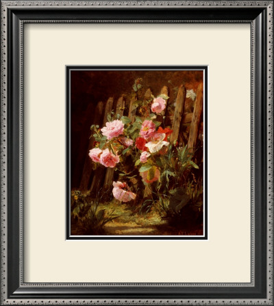 Pink Roses By A Garden Fence by Alfred-Frederic Lauron Pricing Limited Edition Print image