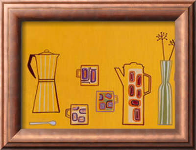 Yellow Coffee Pots And Mugs by Tiffany Lynch Pricing Limited Edition Print image