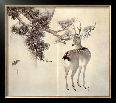 Deer Pine And Bat by Keibun & Toyo Toyohiko Pricing Limited Edition Print image