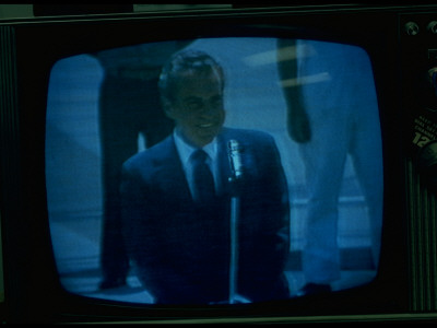 Tv Image Of President Nixon On White House Lawn Prior To Boarding Helicopter; Farewell Speech by Gjon Mili Pricing Limited Edition Print image