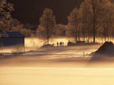 Three People Standing Near A House by Gunnar Larsson Pricing Limited Edition Print image