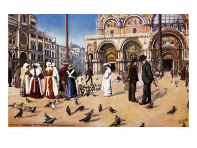 Venice - Women Feeding Pigeons On Piazza San Marco by Joseph Highmore Pricing Limited Edition Print image