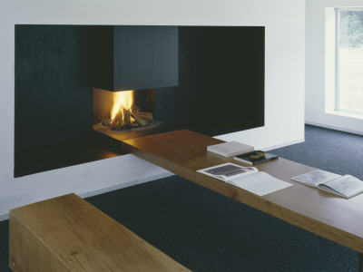 Viila Maesen, New Minimal House, Zedelgem, Belgium, 1989 - 1992, Fireplace And Table by Alberto Piovano Pricing Limited Edition Print image