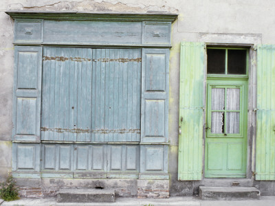 Shuttered Shop, Traditional Paint Colours, Faded, Patina, Laguepie by Gillian Darley Pricing Limited Edition Print image